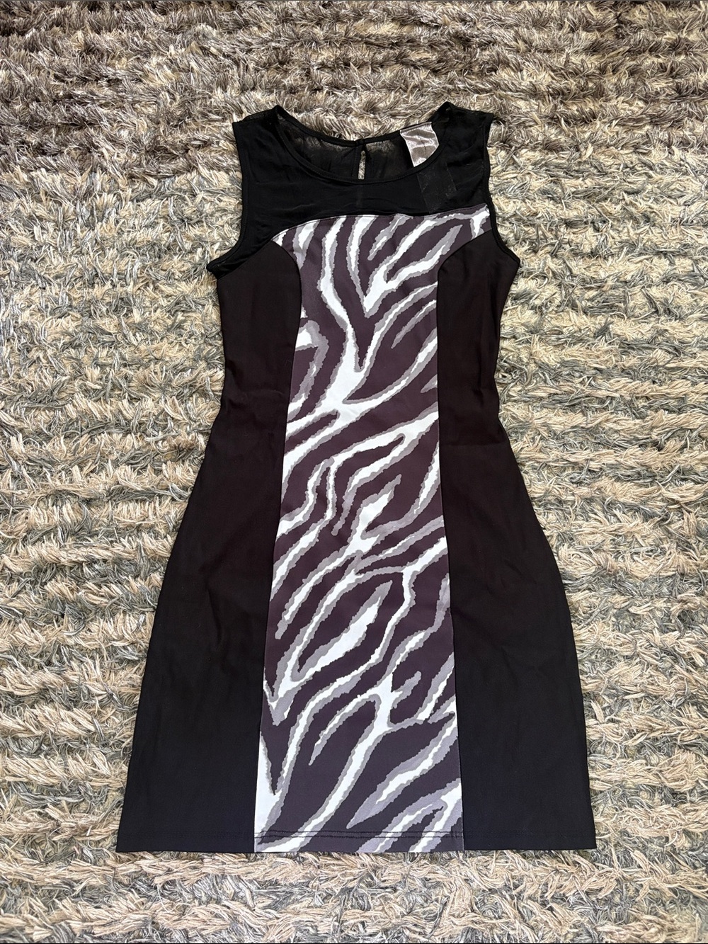 Moon Collection Black Mini Dress with Gray Zebra Panel